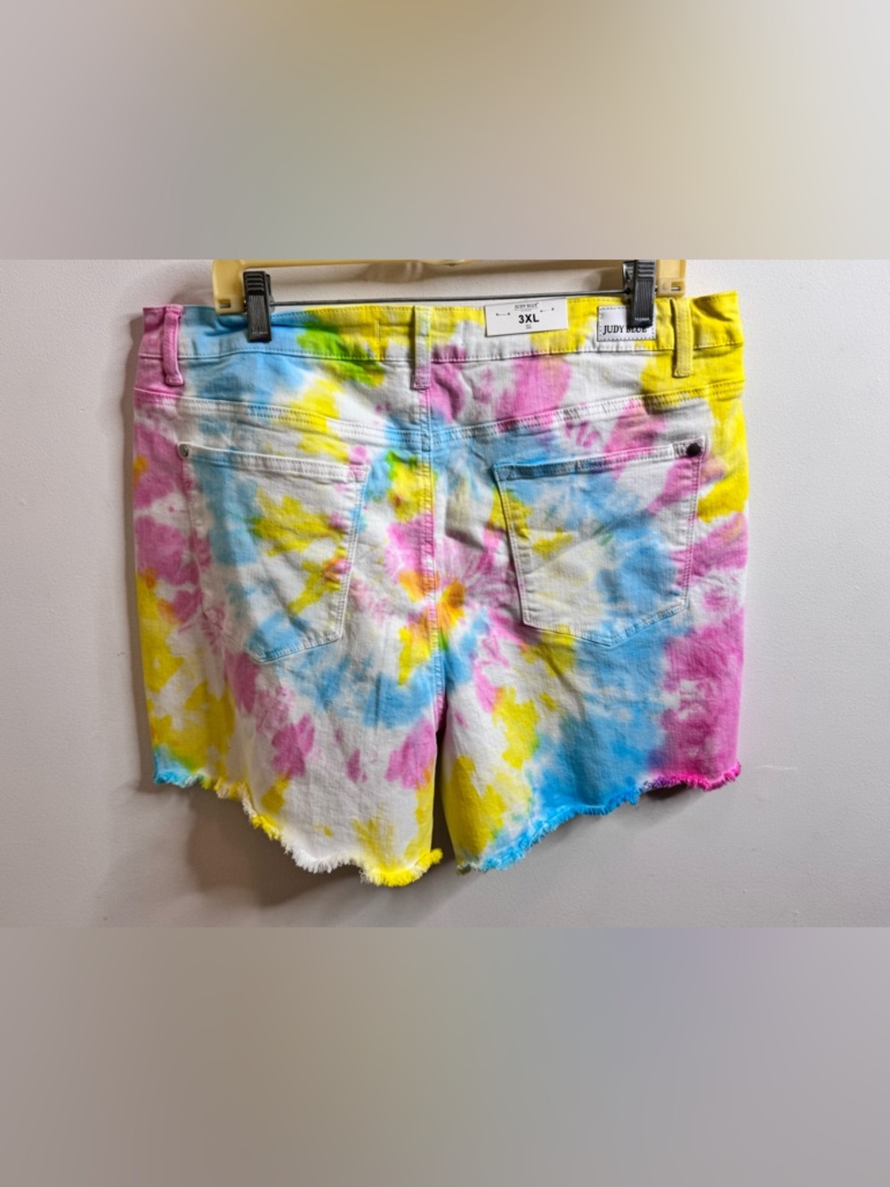 Judy Blue Pastel Tie-Dye High Rise Denim Shorts - Blue, Pink, Yellow - Picture 3 of 3